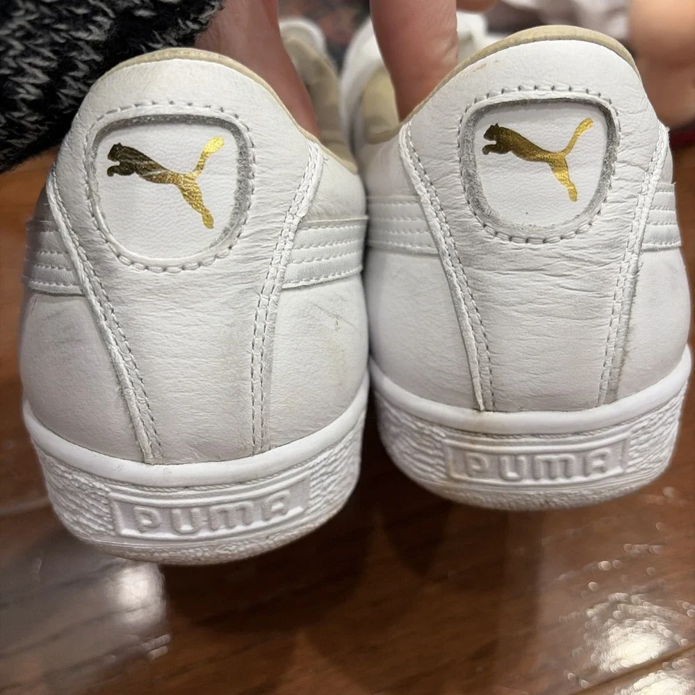 Puma Basket Classic Sneakers White Gold‎ Leather Low Top Trainers 354367-17 11.5